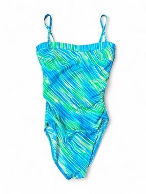 Women’s Blue & Green Striped One-Piece Swimsuit